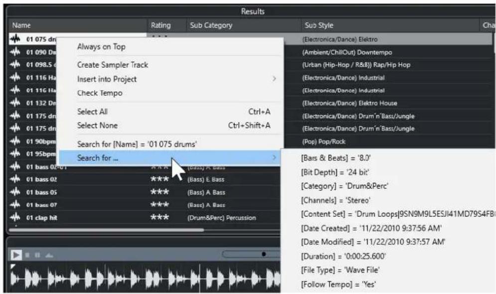 STEINBERG Cubase LE 13 - Proceder à une recherche par menu contextual - 1