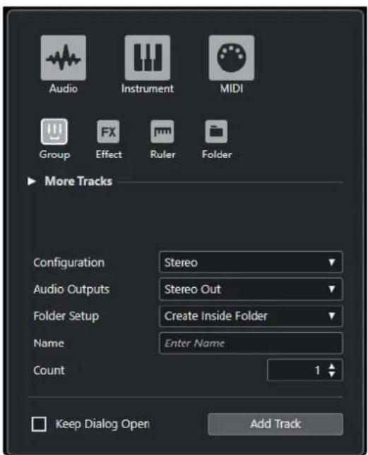 STEINBERG Cubase LE 13 - Boîte de dialogue Ajouter une piste - Groupe - 1