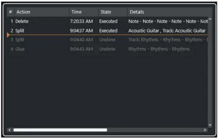STEINBERG Cubase LE 13 - Boîte de dialogue Historique des modifications - 1