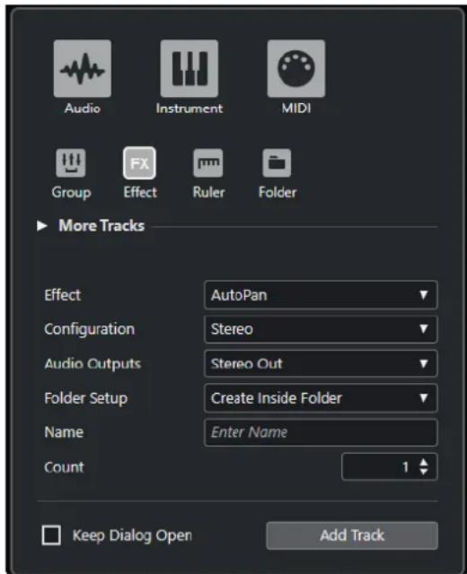 STEINBERG Cubase LE 13 - Boîte de dialogue Ajouter une piste - Effet - 1