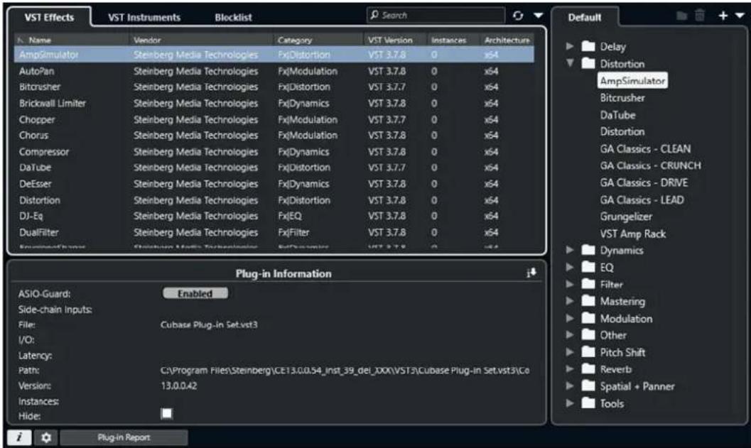 STEINBERG Cubase LE 13 - Fenêtre Gestionnaire de plug-ins VST - 1