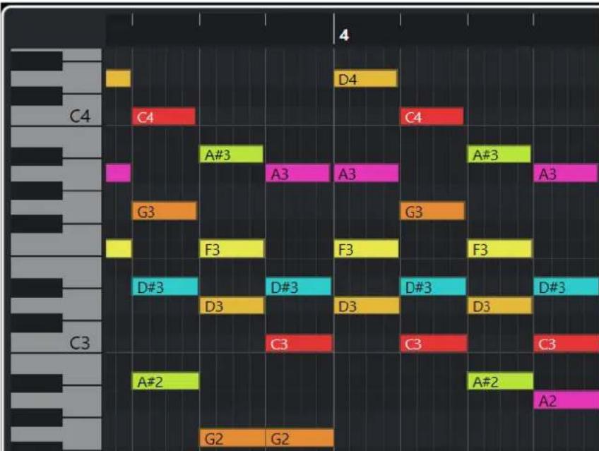 STEINBERG Cubase LE 13 - Affichage des notes de l'Editeur clavier - 1
