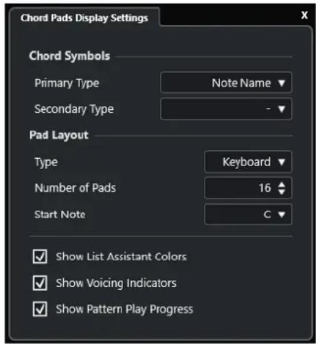 STEINBERG Cubase LE 13 - Panneau Paramètres d'affichage des pads d'accords - 1