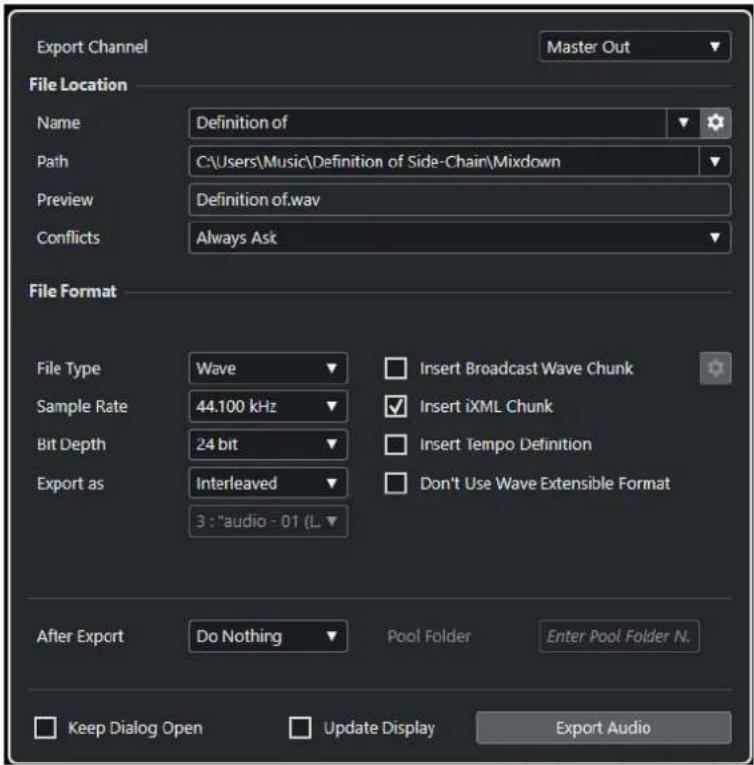 STEINBERG Cubase LE 13 - Boîte de dialogue Exporter mixage audio - 1