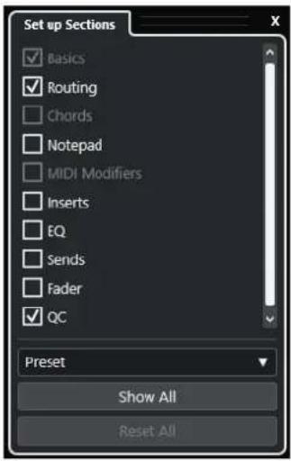 STEINBERG Cubase LE 13 - Panneau Configurer les sections de l'Inspecteur - 1