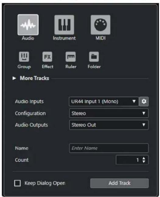 STEINBERG Cubase LE 13 - Boîte de dialogue Ajouter une piste - Audio - 1