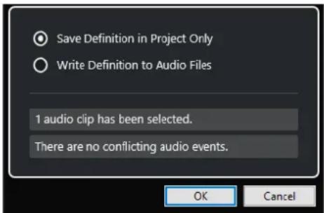 STEINBERG Cubase LE 13 - Boîte de dialogue Régler définition en fonction du tempo - 1