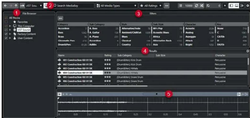 STEINBERG Cubase LE 13 - Fenêtre de la MediaBay - 1