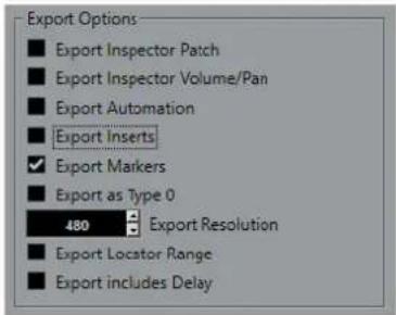 STEINBERG Cubase LE 13 - Boîte de dialogue Options d'exportation pour les fichiers MIDI - 1