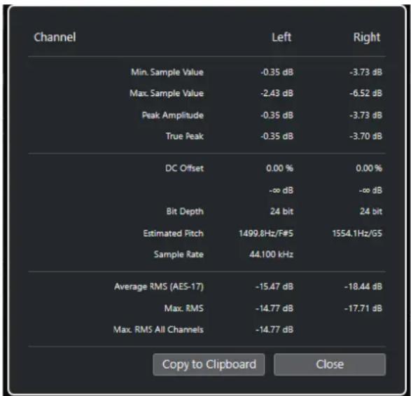 STEINBERG Cubase LE 13 - Fenêtre Statistiques - 1