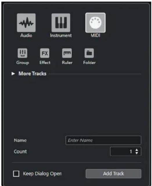 STEINBERG Cubase AI 10.5 - Boîte de dialogue Ajouter une piste - MIDI - 1