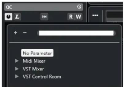 QC L R W + - No Parameter ► Midi Mixer ► VST Mixer ► VST Control Room