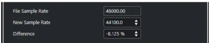 File Sample Rate 48000.00 New Sample Rate 44100.0 Difference -8.125 %