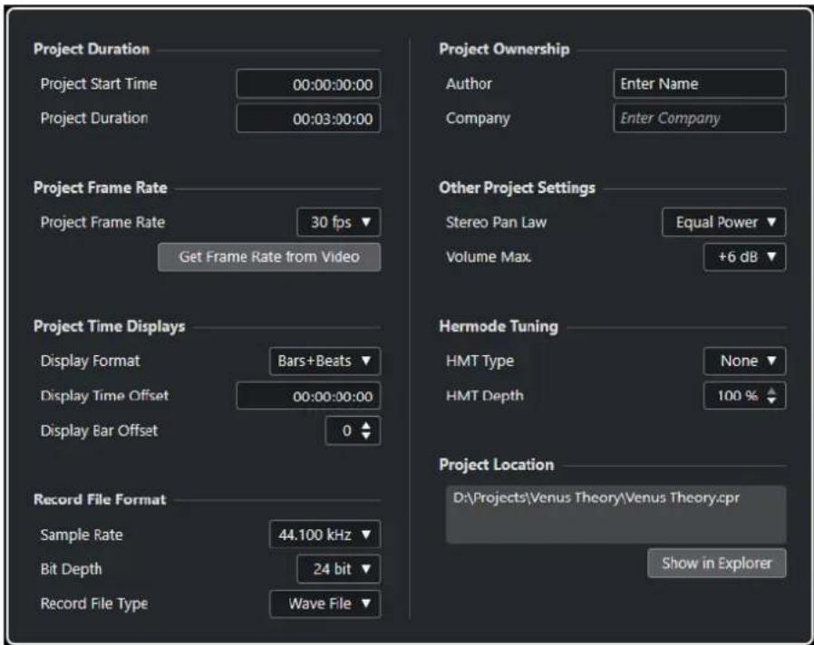 STEINBERG Cubase AI 13 - Boîte de dialogue Configuration du projet - 1