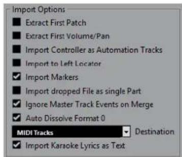 STEINBERG Cubase AI 13 - Options d'importation des fichiers MIDI - 1
