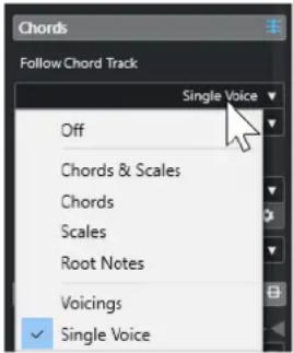 Chords Follow Chord Track Single Voice Off Chords & Scales; Chords Scales Root Notes Voicings Single Voice