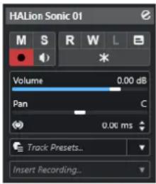 HALion Sonic 01 M S R W L Volume 0.00 dB Pan C 0.00 ms Track Presets... Insert Recording...