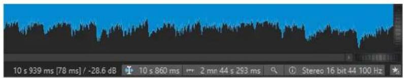 10 s 939 ms [78 ms] / -28.6 dB 10 s 860 ms 2 min 44 s 293 ms Stereo 16 bit 44 100 Hz