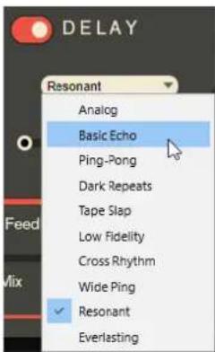 DELAY Resonant Analog Basic Echo Ping-Pong Dark Repeats Tape Slap Low Fidelity Cross Rhythm Wide Ping Resonant Everlasting