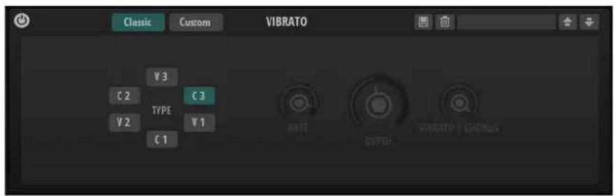 Classic Custom VIBRATO V3 C 2 TYPE V 2 C 1 V 3 C 3 V 1 RATE DEPTH VIBRATO / SEKUMUS