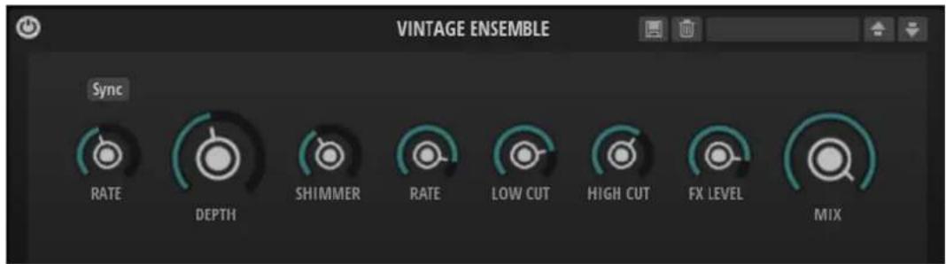 VINTAGE ENSEMBLE Sync RATE DEPTH SHIMMER RATE LOW CUT HIGH CUT FX LEVEL MIX