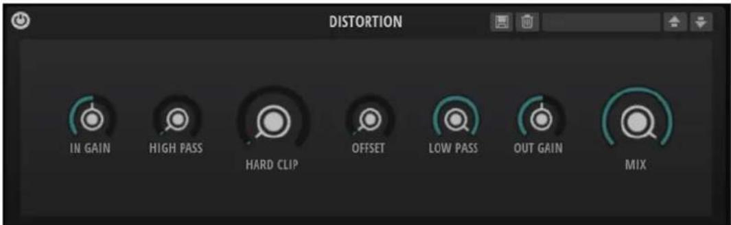 DISTORTION IN GAIN HIGH PASS HARD CLIP OFFSET LOW PASS OUT GAIN MIX