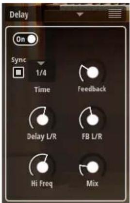 Delay On Sync 1/4 Time Feedback Delay L/R FB L/R Hi Freq Mix