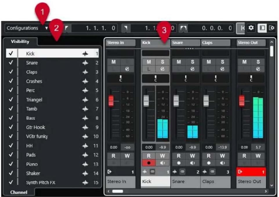STEINBERG Cubase Elements 13 - Fenêtre de la MixConsole - 1