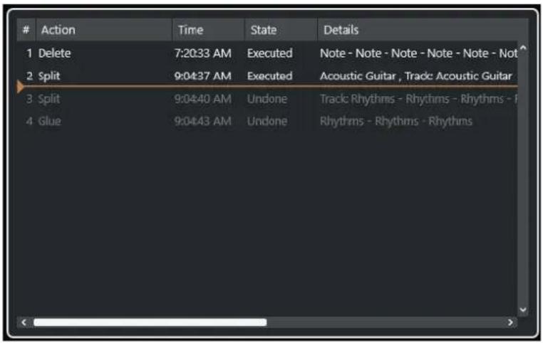 STEINBERG Cubase Elements 13 - Boîte de dialogue Historique des modifications - 1
