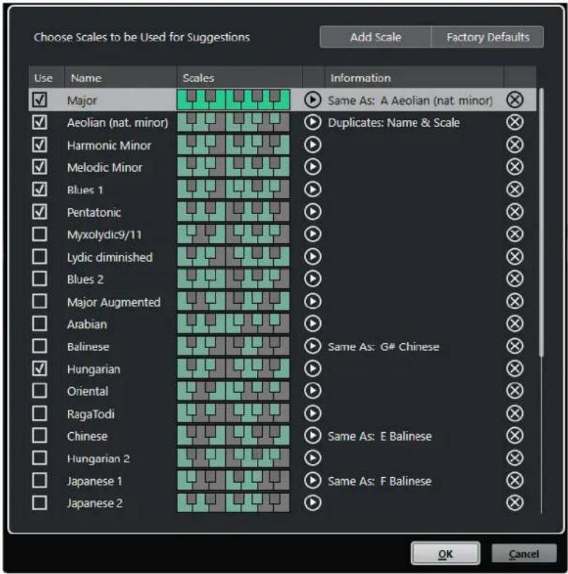 STEINBERG Cubase Elements 13 - Boîte de dialogue Configuration de la gamme musicale - 1