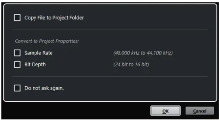 STEINBERG Cubase Elements 13 - Boîte de dialogue Options d'importation pour les fichiers audio - 1