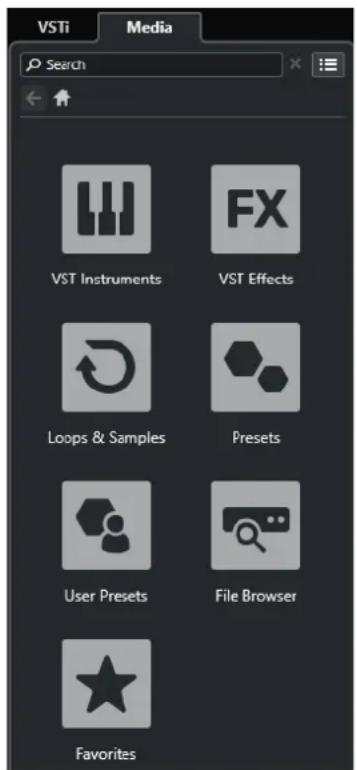 VSTi Media Search VST Instruments VST Effects Loops & Samples Presets User Presets File Browser Favorites