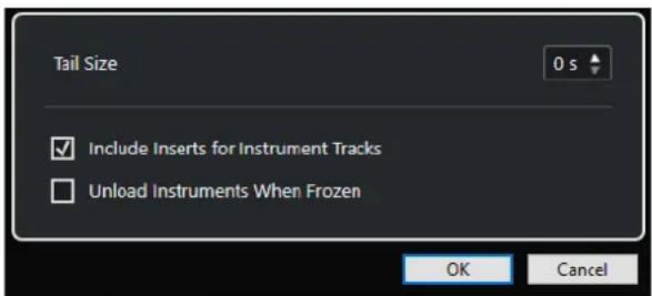 STEINBERG Cubase Elements 13 - Boîte de dialogue Geler voie - Options pour les instruments - 1