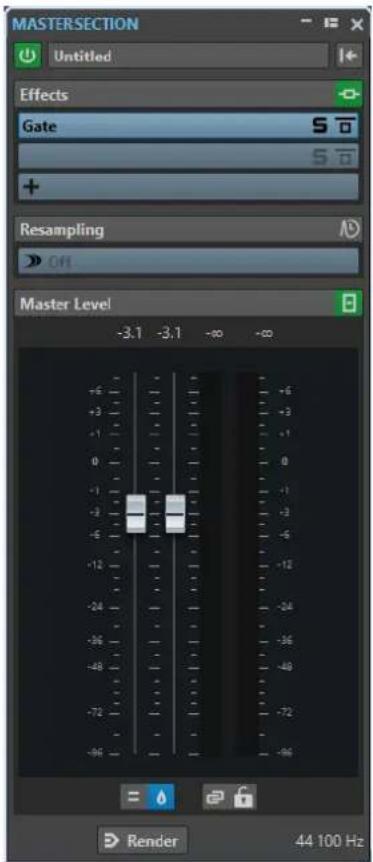 MASTERSECTION Untitled Effects Gate + Resampling Off Master Level -3.1 -3.1 -∞ -∞ +5 +3 +1 0 -1 -2 -6 -12 -24 -36 -48 -72 -96 -6 -3 -3 -1 -1 -3 -6 -12 -24 -36 -48 -72 -96 Render 44 100 Hz