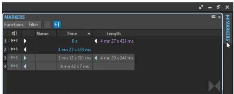 MARKERS Functions Filter Name Time Length 0 s 4 mn 27 s 433 ms 4 mn 27 s 433 ms 5 mn 12 s 761 ms 4 mn 29 s 246 ms 9 mn 42 s 7 ms