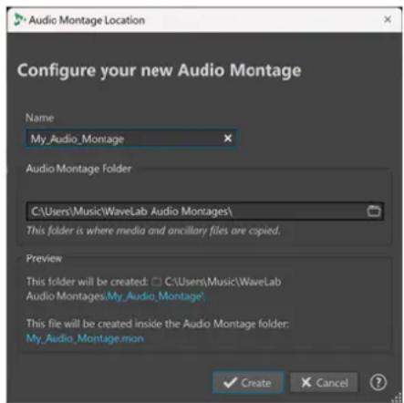 STEINBERG WaveLab Cast 2 - Boîte de dialogue Emplacement du montage audio - 1