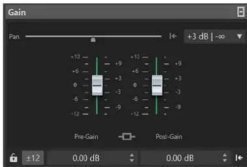 Gain Pan +3 dB | -∞ +12 +9 +12 +9 +6 +6 +3 0 -3 0 -3 -6 -6 -9 -9 -12 -9 -12 Pre-Gain Post-Gain ±12 0.00 dB 0.00 dB