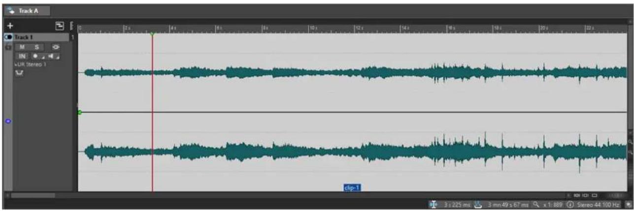 Track A Track 1 M S IN UR Stereo 1 clip-1 3:225 ms 3 min49 s 67 ms x 1.889 Stereo 44.100 Hz