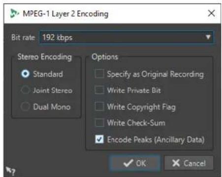 STEINBERG WaveLab Cast 2 - Boîte de dialogue Encodage MPEG-1 Layer 2 - 1