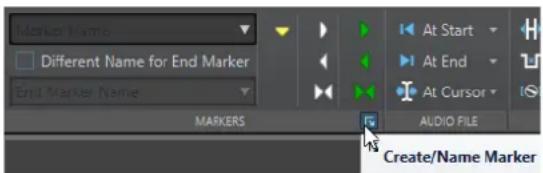 Marker Name Different Name for End Marker End Marker Name MARKERS At Start At End At Cursor AUDIO FILE Create/Name Marker