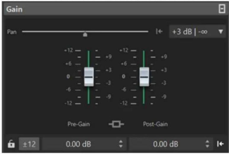 Gain Pan +3 dB | -∞ +12 -9 +6 -3 0 -3 -6 -9 -12 +12 -9 +6 -3 0 -3 -6 -9 -12 Pre-Gain Post-Gain ±12 0.00 dB 0.00 dB