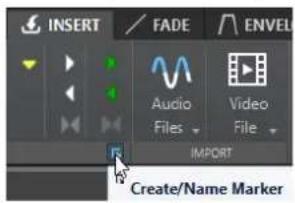 INSERT FADE ENVELO Audio Files Video File IMPORT Create/Name Marker