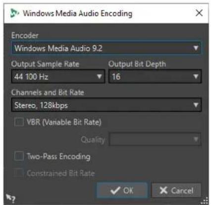 STEINBERG WaveLab Elements 12 - Boîte de dialogue Encodage Windows Media Audio - 1