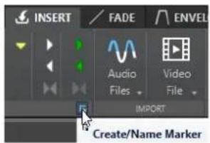 INSERT FADE ENVELO Audio Files Video File IMPORT Create/Name Marker