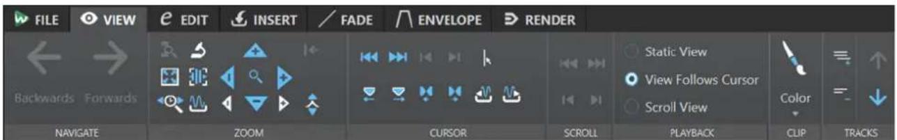 FILE VIEW EDIT INSERT FADE ENVELOPE RENDER Backwards Forwards NAVIGATE ZOOM CURSOR SCROLL PLAYBACK CLIP TRACKS
