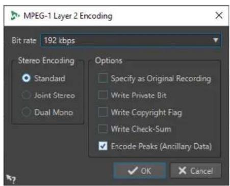 STEINBERG WaveLab Elements 12 - Boîte de dialogue Encodage MPEG-1 Layer 2 - 1