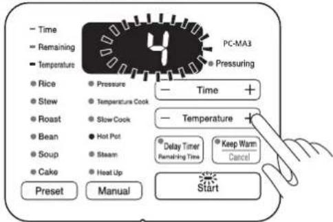 WOOZOO PC-MA3 - Press the temperature control -/+ button to set the heating level - 1