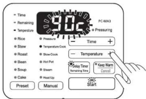 WOOZOO PC-MA3 - Pulse el botón -/+ de control de temperatura para establecer la temperatura de cocción. - 1