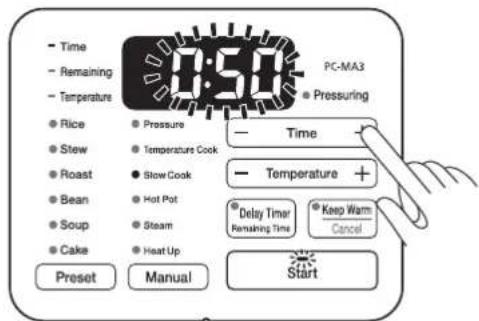 WOOZOO PC-MA3 - Press the time setting -/+ button to set the cooking time - 1