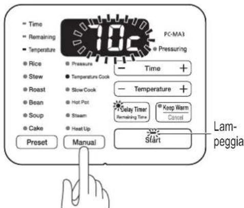 WOOZOO PC-MA3 - Premere il pulsante Manual (Manuale) per selezionare Temperature Cook (Cottura a temperatura) - 1
